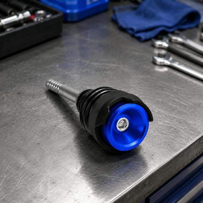 Threaded Motorcycle Oil Dipstick with Top Tool Socket, Aluminum Construction and Anodized Finish for Routine Checks