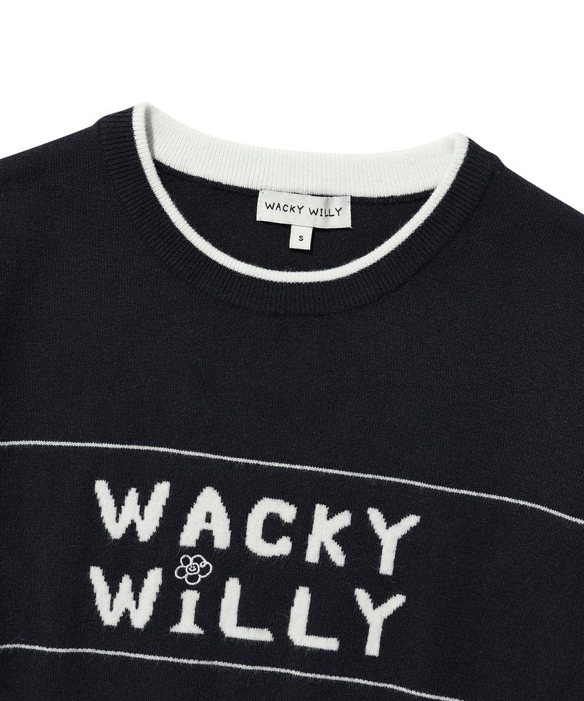 WACKY WILLY Women'S Typographic Color Block Short Sleeve Knit Navy