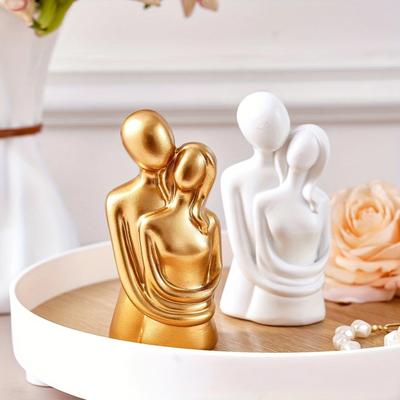Abstract Hugging Couple Statue Modern Nordic Couple Figurine Sculpture Living Room Bedroom Office Decoration Ornament Anniversary Valentine’s Day Gift