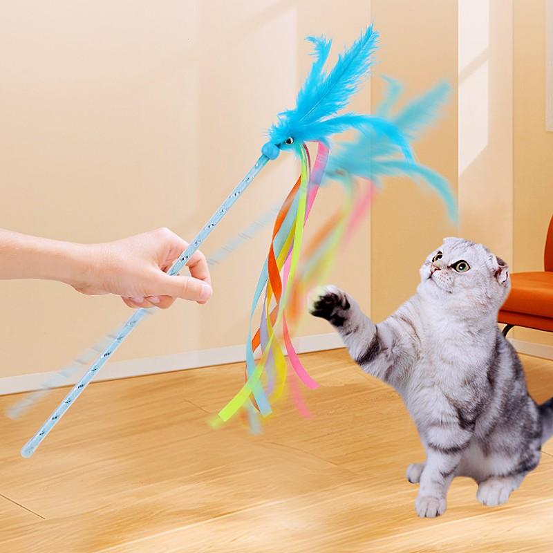Cat Toys Feather Interactive Cat Toy Tassel Cats Teaser Feather Tassel Kitten Toys with Bell Long Handle Cats Toy Pet Supplies
