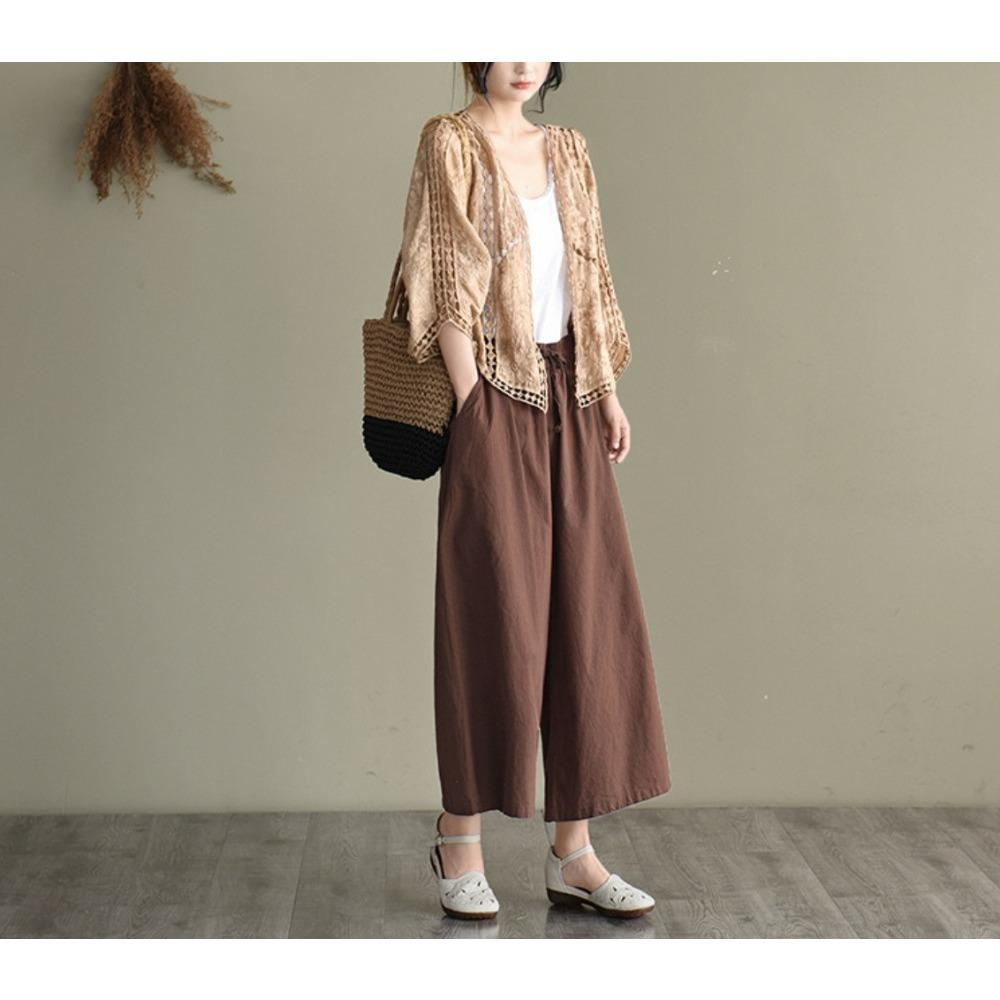 DX- MS64-Spring and Summer Cotton Embroidery Lace Cardigan Short Bat Sleeve Loose Shawl 7 Split Sleeve Air Conditioner Sunscreen Clothes Cover Female