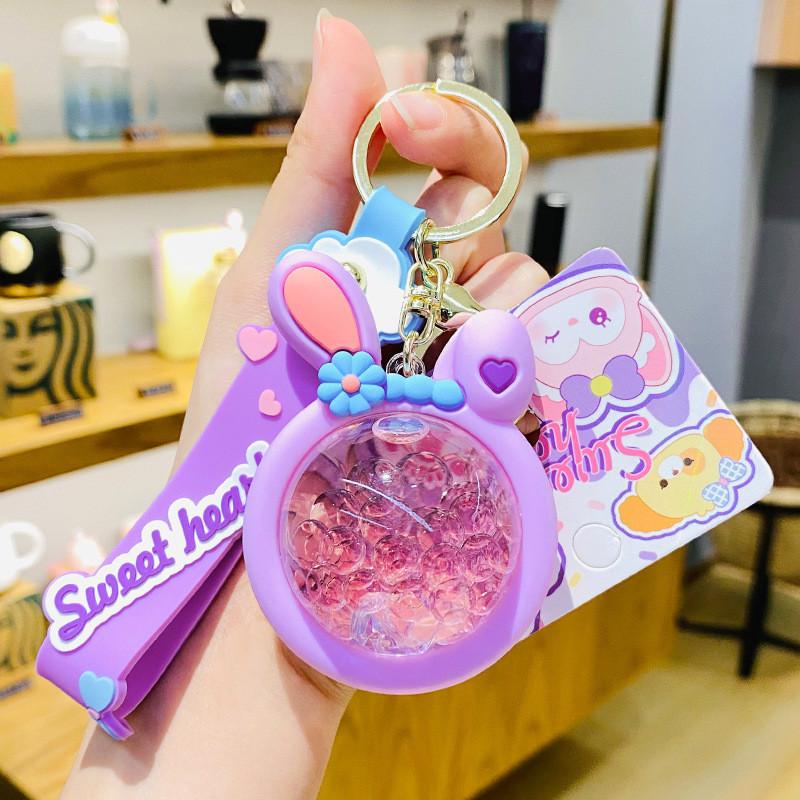 

Очаровательный брелок с кроликом, дизайн с плавающей бутылочкой, стильное акриловое кольцо для ключей Lou