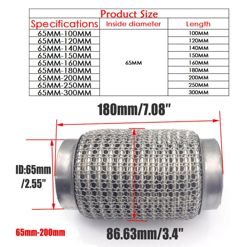 ID:65MM/75MM Auto Výfuková Trubka Teleskopická Flexibilní Spojka Ocelová Síťovina Vlnovec Nerezová Ocel Tlumič Potrubí Svařované Univerzální