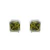 Traditional Classic Large Statement 7CT Emerald Cut Imitated Olive Green Peridot AAA CZ Solitaire Clip on Silver Plated 14MM Stud Earrings for Women