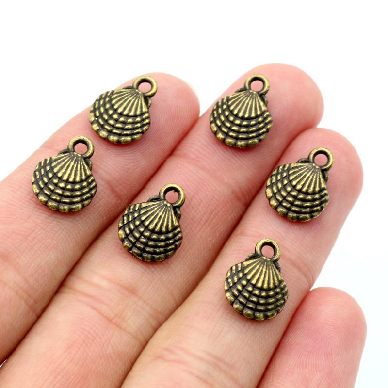 20pcs Charms double sided shell 13x10mm Antique Making pendant fit,Vintage Tibetan Silver Plated Bronze,DIY bracelet necklace
