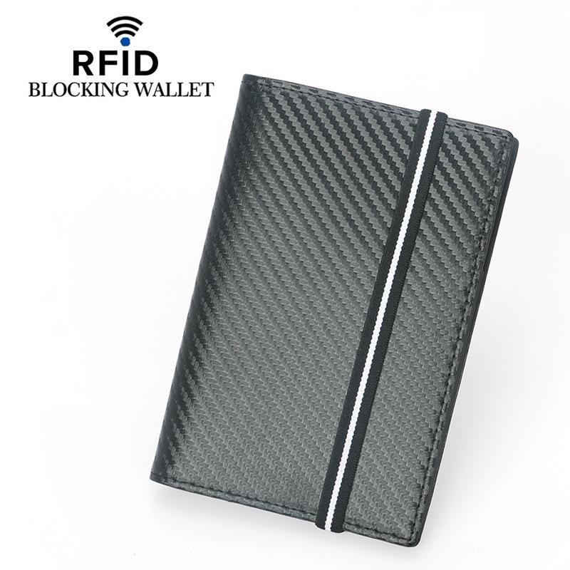 

RFID паспортная книжка с текстурой из углеродного волокна, первый слой из коровьей кожи, сумка для документов с несколькими отделениями для карт, набор паспортных документов с эластичной лентой