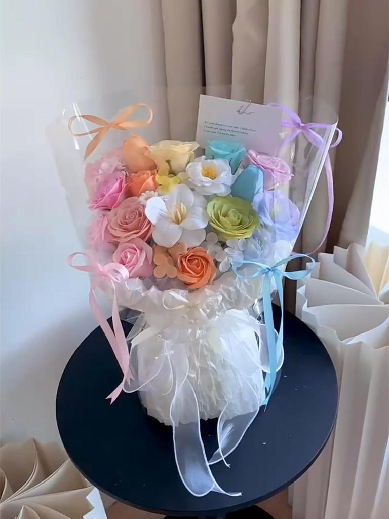 Dopamine Eternal Rose Soap Bouquet - Perfect Gift for Girlfriend or Bestie on Birthday, Valentine's Day, Qixi