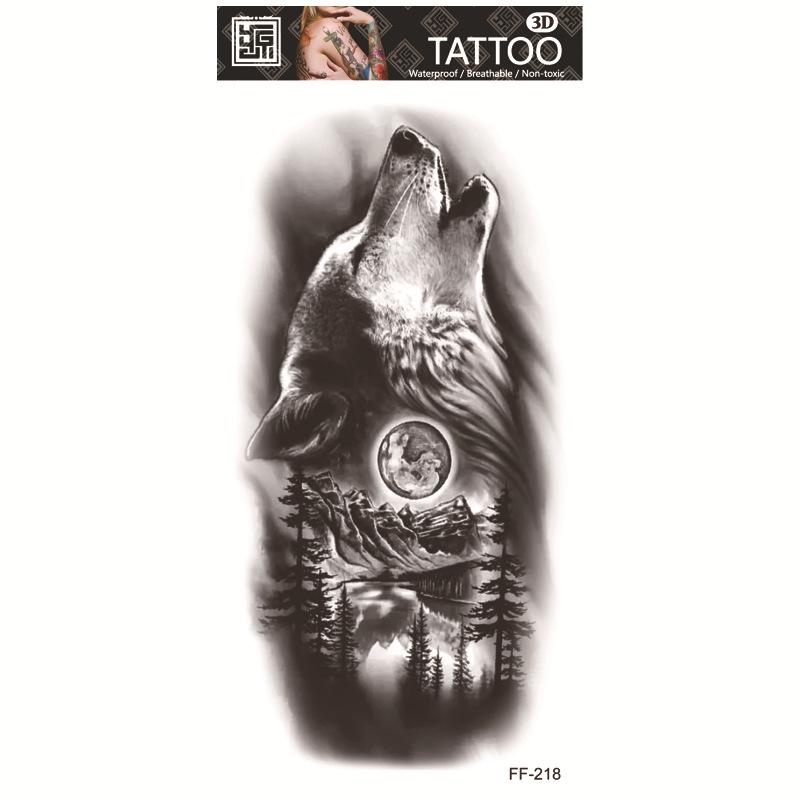 Adesivi per tatuaggi impermeabili Yuanhua - Totem con testa di lupo e disegni di testo arabo