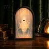 Lighted Wall Decor Light Up Ghost Mirror, Arched Wooden Frame Ghost/Grim Reaper Halloween Creepy Desktop Mirror Soft Ambient Decorative for