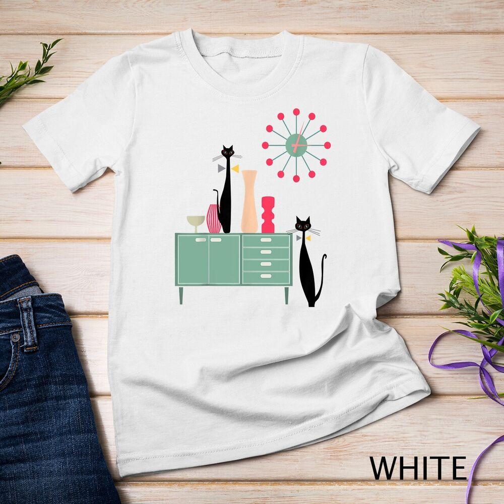 

Mid Century Modern Design Cool Cats and Sunburst Clock Unisex T-shirt 3XL