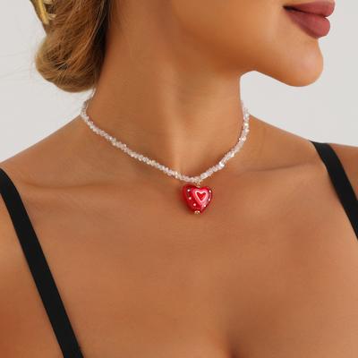 Aksesuāri Salds un mīlīgs sarkans mīlestības kulons Caurspīdīga spinela pērlīšu kaklarota Meitenes sirds kaklarota