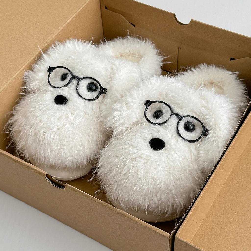 Cute Cartoon Big-eared Puppy Fluffy Slippers 2025 Autumn and Winter New Soft-soled Thermal Cotton Slippers