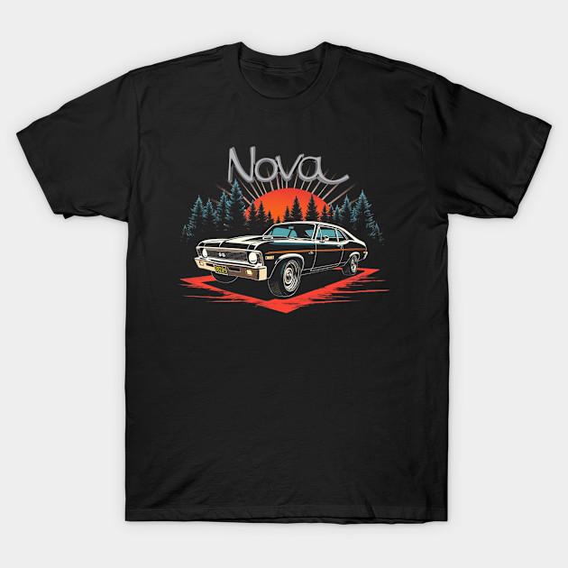 

Men Black Print T-shirt 1972 Chevy Nova No-Cut Transfer Paper Print Cotton Tshirt XL