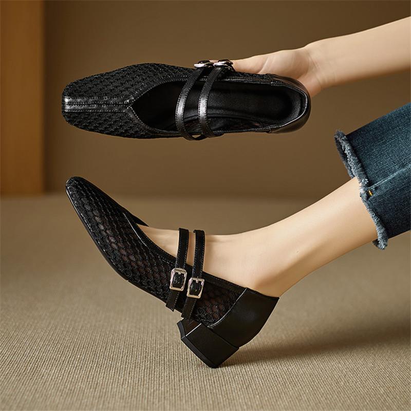 Móda Nové Letní Dámské Boty Čtvercová Špička Dámské Lodičky Boty pro Ženy Móda Prodyšná Síťovina Vykrojené Mary Jane Boty Střední Podpatek Boty