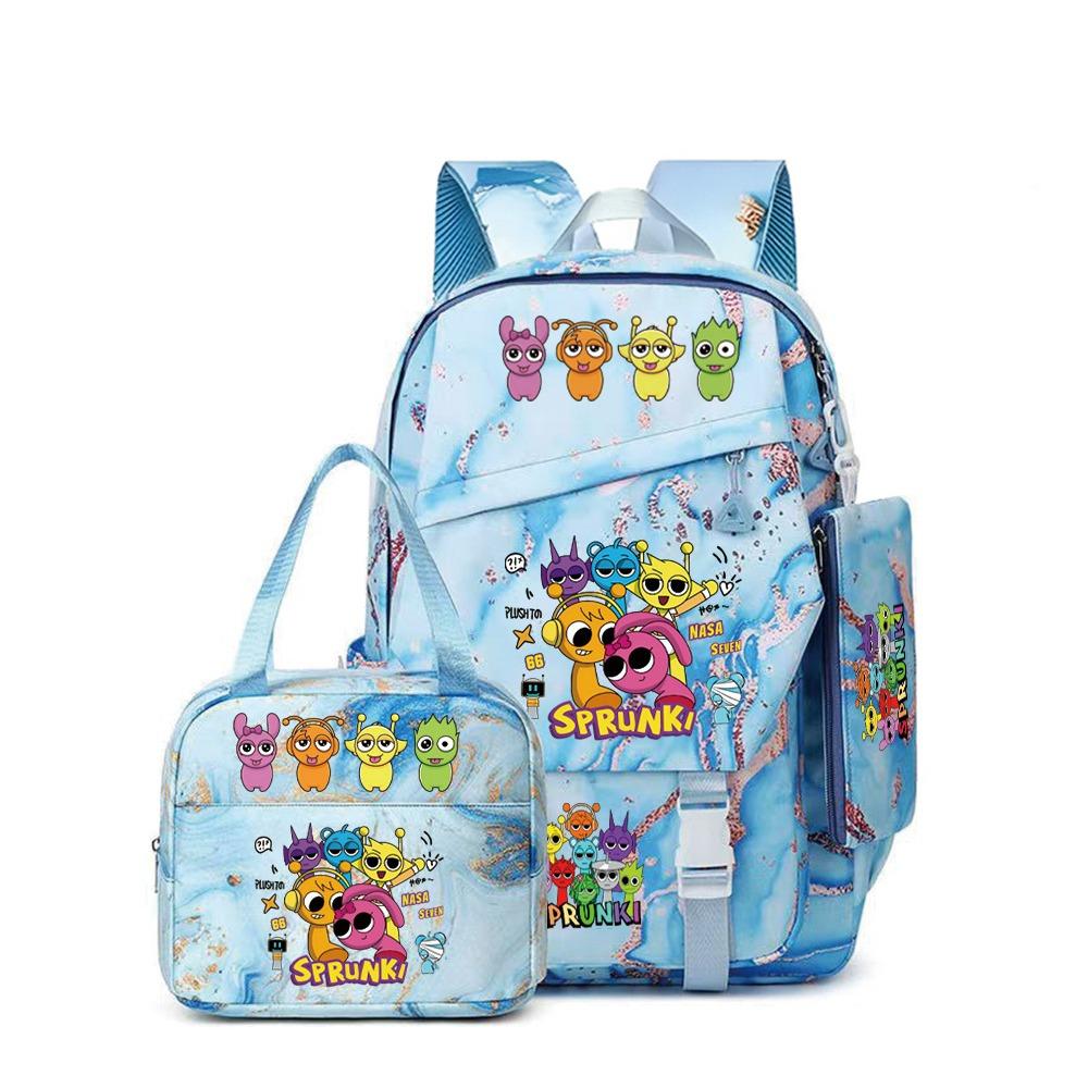 Rhythm box music game heat transfer backpack Sprunki pink schoolbag portable lunch bag stationery pencil case D