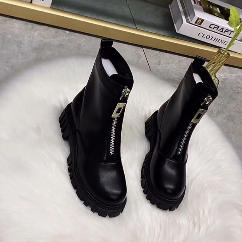 Women's Shoes Autumn and Winter Fleece Thickened Warm Boots Thick-soled Leather Shoes All-match Fashion