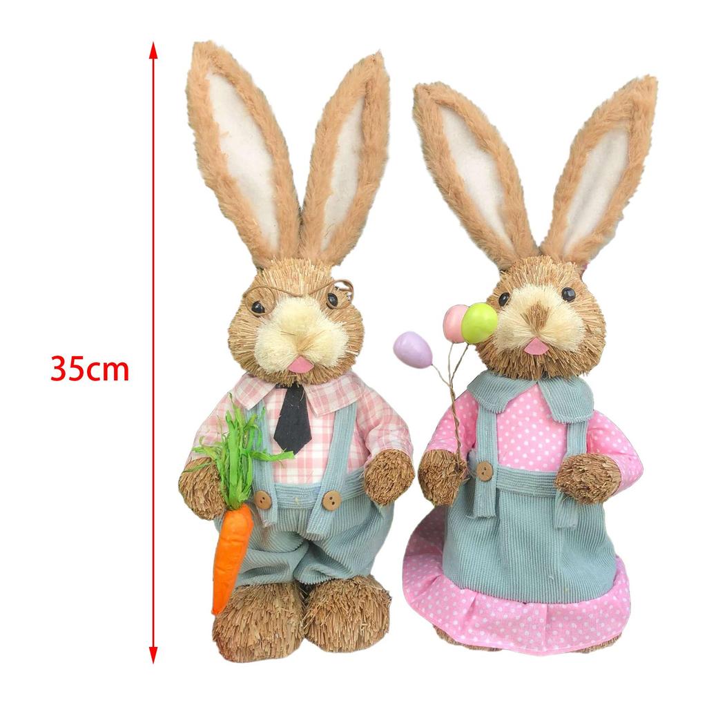 1 Pair Straw Woven Bunny Figurine Easter Sculpture Easter Theme Party Supplies Desktop Garden Party Favors Doll Ornament