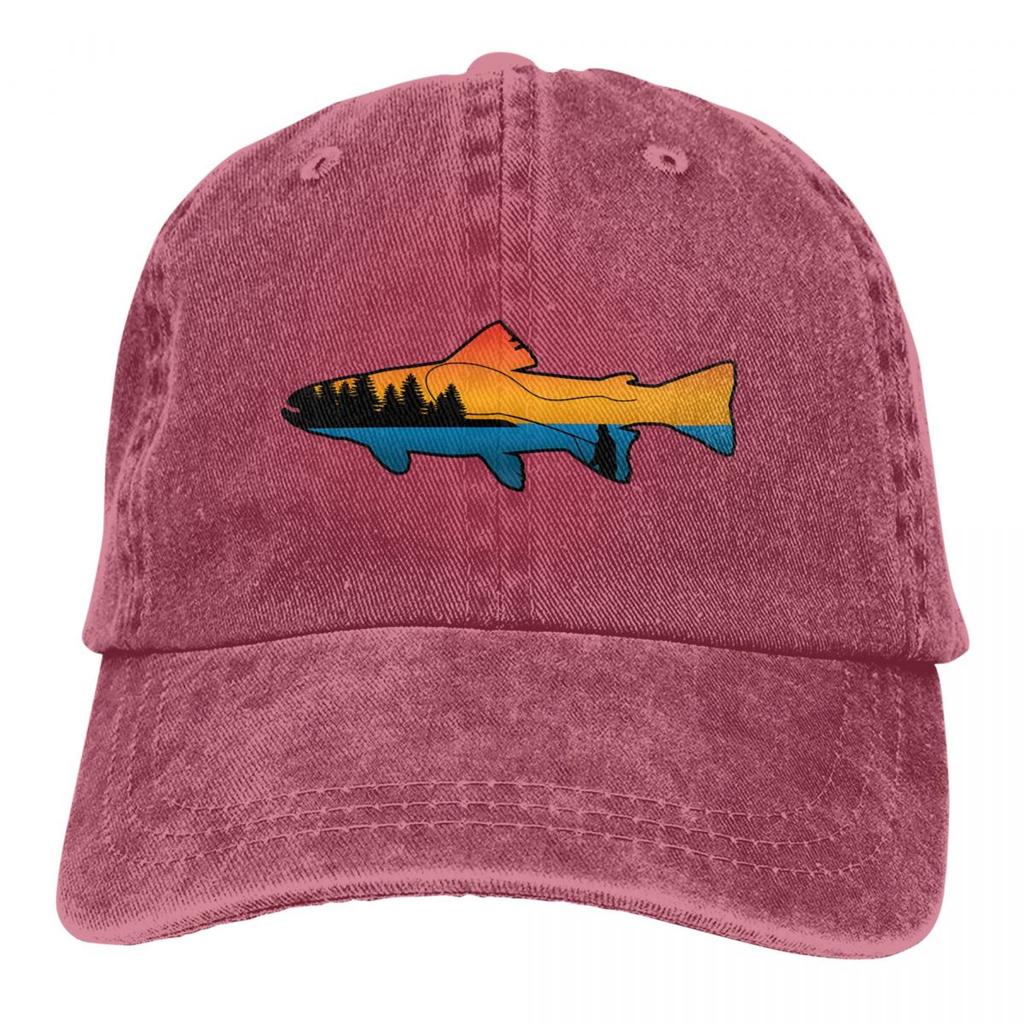 Fly Fishing Sunset Baseball Cap Fishing Lover Vintage Baseball Hats Unisex Outdoor Adjustable Dad Hats Cap