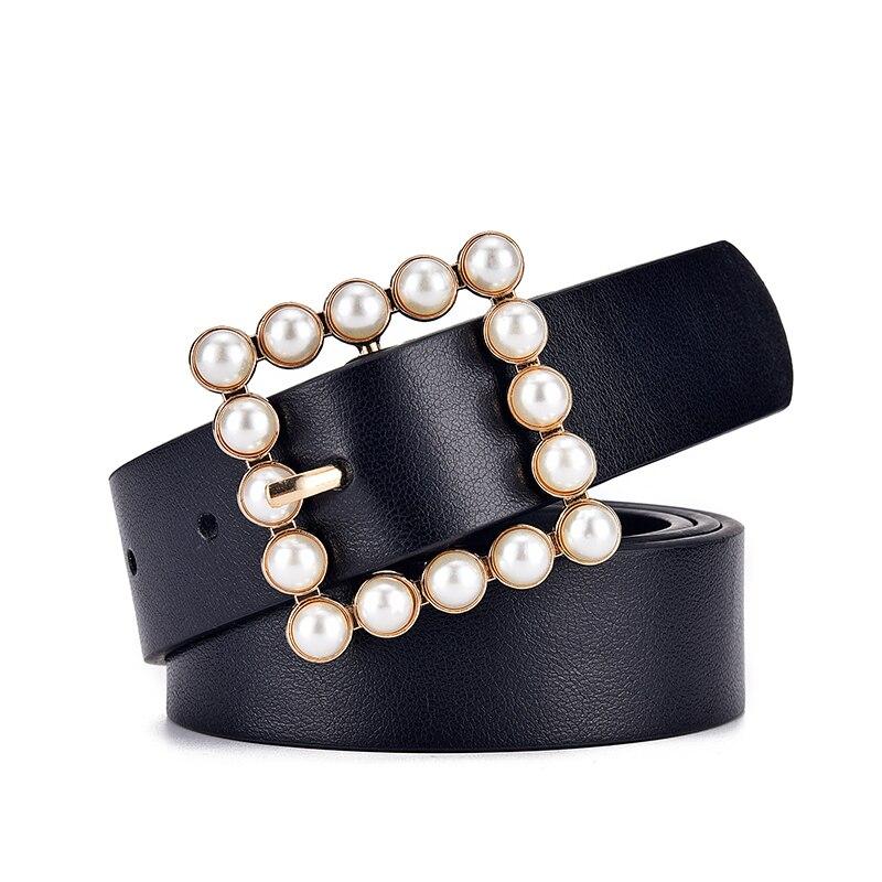 New Women's Belt Fashion Pearl Buckle Belt Trend Versatile Jeans Belt PU Leather Belt Street Trend Y2K Belt Gift for Girlfriend