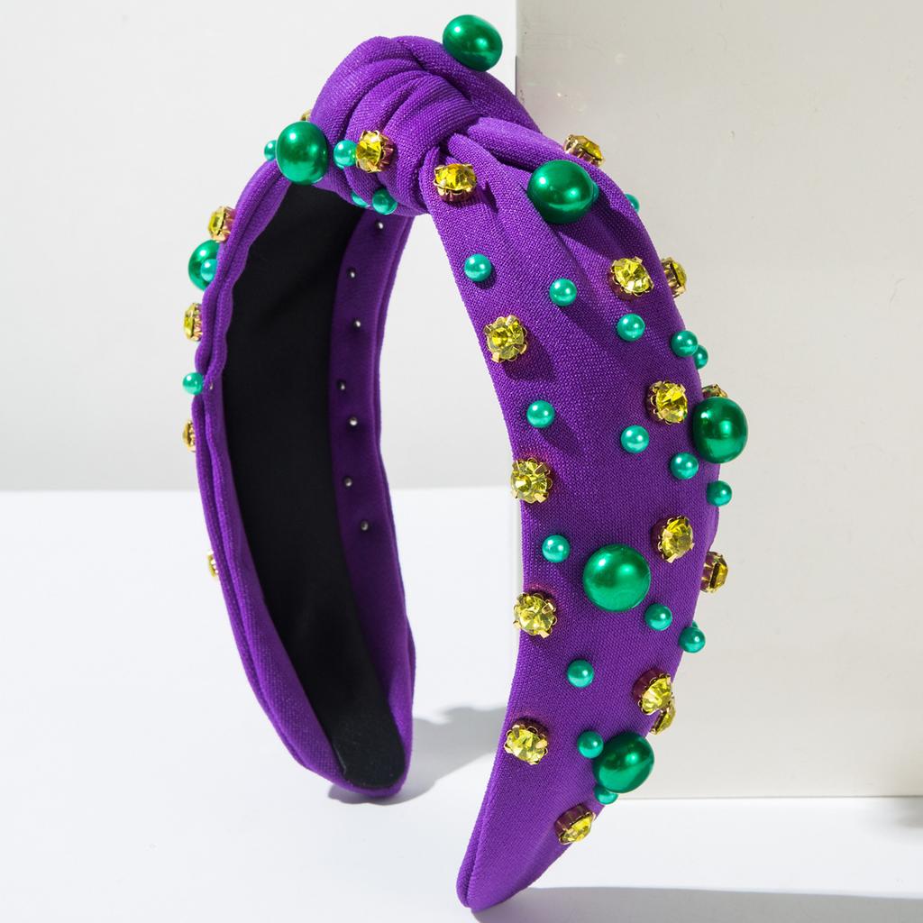 Pearl Headband, Red And Green Rhinestone Headband