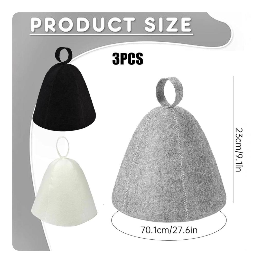 3 Pieces Felt Sauna Hat Reusable Cap with Hanging Loop Lightweight