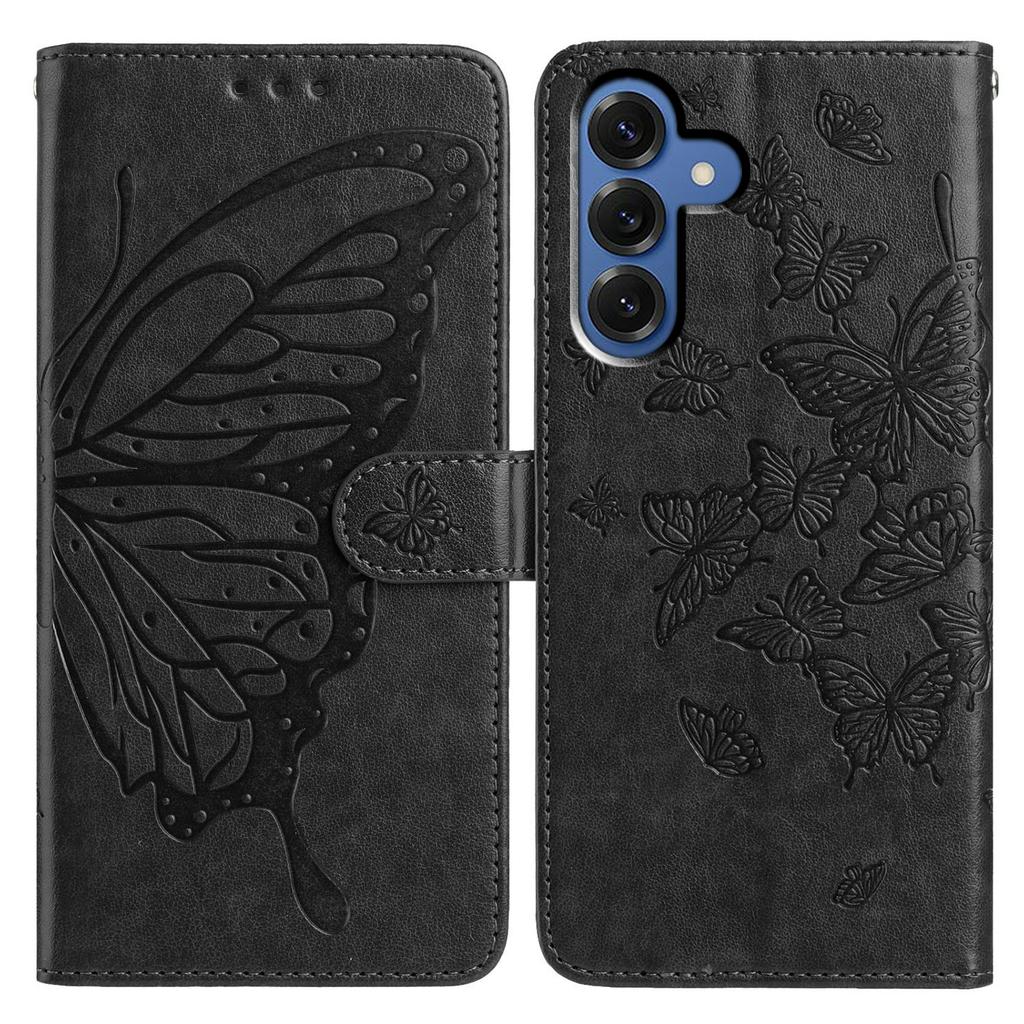 For Samsung Galaxy S25 Case Butterfly Imprinted Wallet Stand PU Leather Flip Phone Cover with Strap