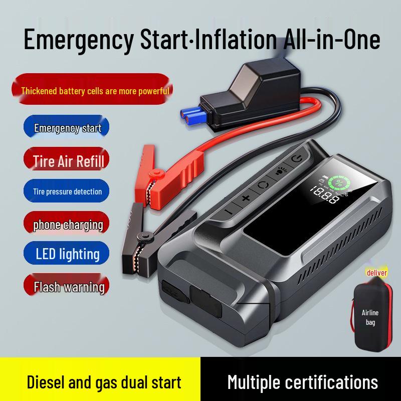 Portable 12V Car Jump Starter with Wireless Air Pump & Phone Charger