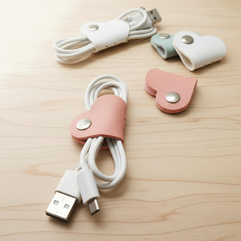 Herzförmiger Kabel-Organizer | Stilvolles Design für Damen und Herren, Hergestellt aus weichem, langlebigem und einfach zu bedienendem Material, Verhindert Kabelsalat