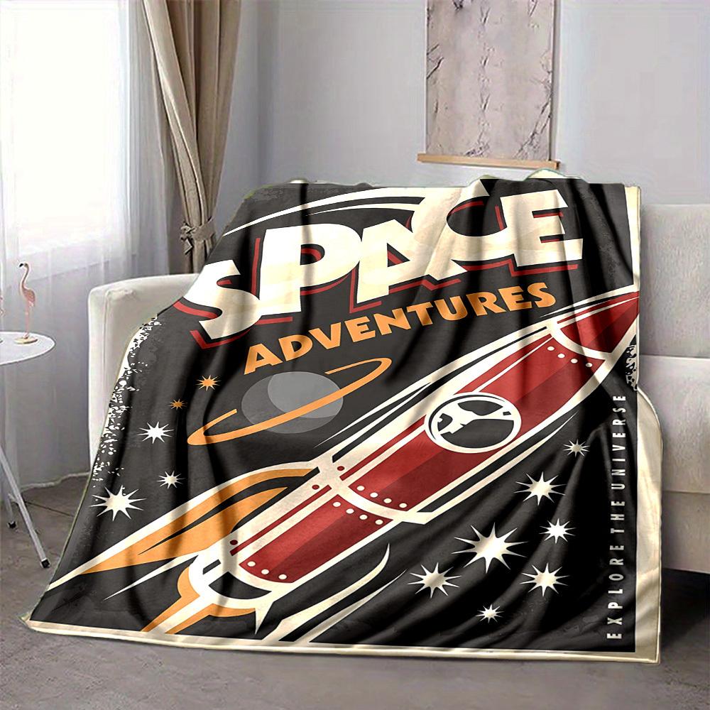 1pc Space Exploration Lightweight Flannel Blanket, Comfortable and Warm Blanket, for Office and Camping Sofa Bed023