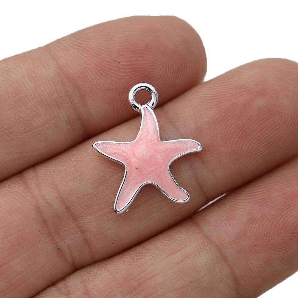10Pcs Silver Plated Enamel Starfish Charms Pendant For Jewelry Making Earrings Bracelet Necklace Accessories Diy Craft 20X18Mm