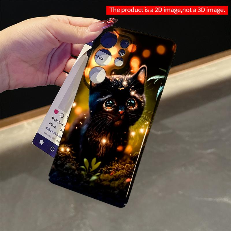 2DFlat Samsung phone case Glowing Black Kitten in Magical Garden Applicable to Galaxy S23 S24 S25ULTRA S26 A12 A14 A15 A16 A54 A55
