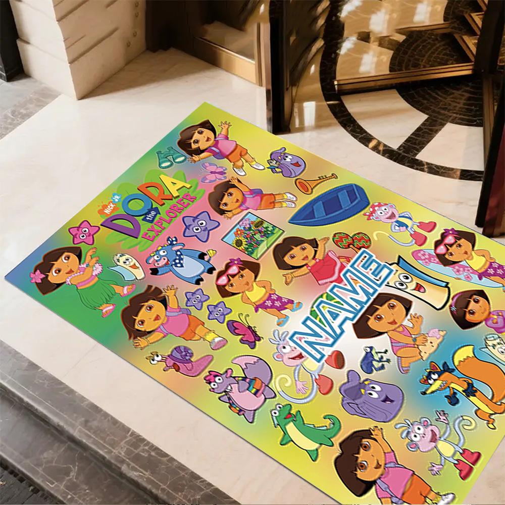 Dora Explorer Adventure Customize Text Floor Mat Perfect for Game Room Living Rooms Foyer Bedrooms Anti-slip Rug Anime Office Decor