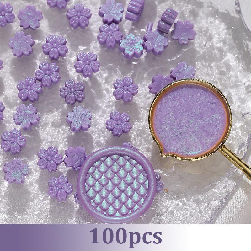 100pcs Aurora Cherry Blossom Fiery Lacquer Wax Pellets, Fiery Lacquer Stamp Sealing Wax Aurora Polarized Gold Sealing Wax