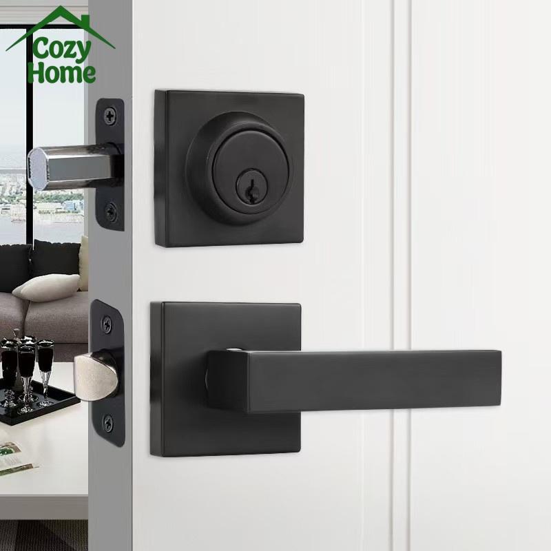Heavy Duty Design Deadbolt Single Cylinder Deadbolt Lock Zinc Alloy Matte Black Square On-Hand Dead Bolt Lock with Key