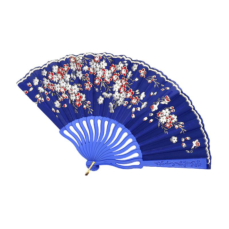

1 шт. Веер для танцев в древнем стиле, складной, для фотосессий, элегантный, с цветущей сливой, подарок, пластиковый, классический, новый китайский стиль, разноцветный A королевский синий