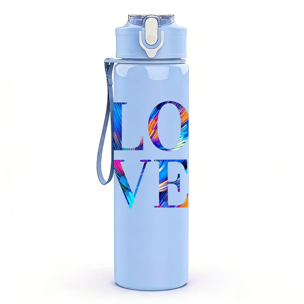 1PC Gradient Color LOVE Letter 750ml Color Plastic Sports Water Bottle Leakproof Flip Straw Lid Suitable for Sports Office Home Use