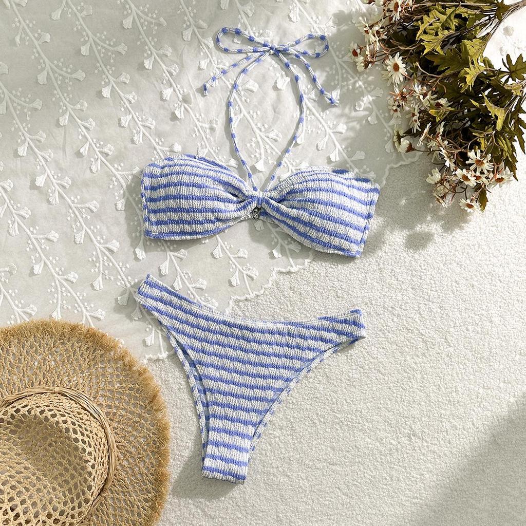 Striped Print Bikini Swimsuit: Sexy Women's Beach Vacation Wear