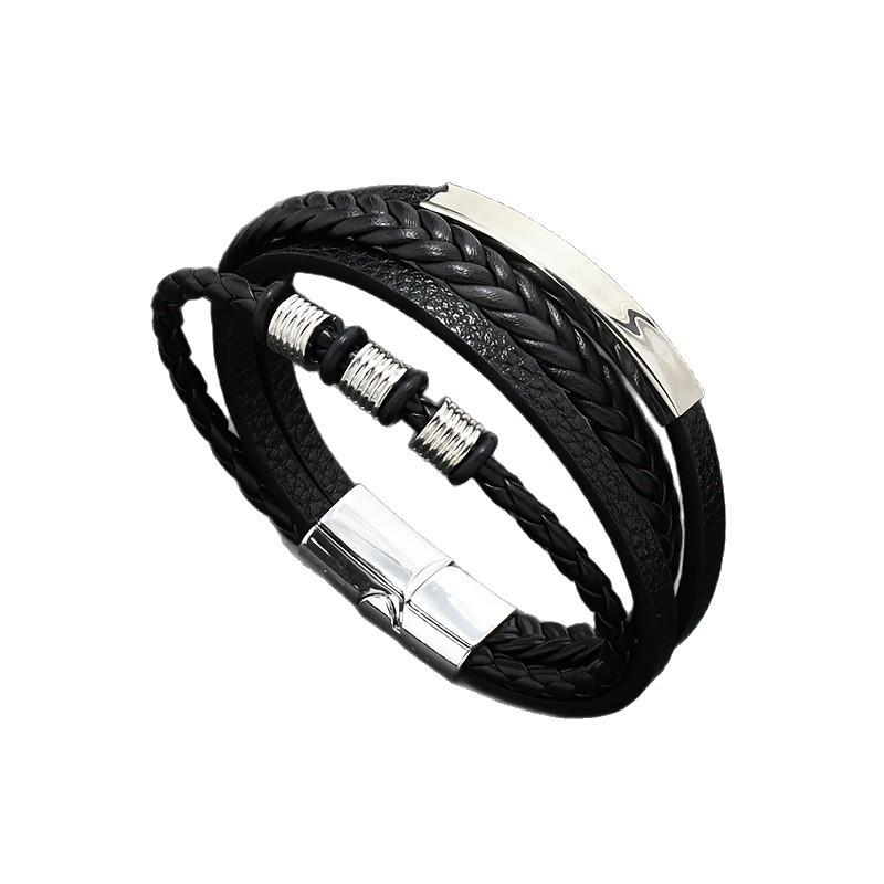 Vintage vícevrstvý kožený náramek s magnetickou sponou pro muže