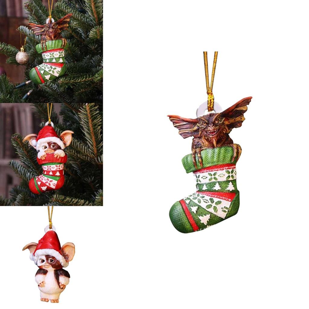 Merry Christmas Gremlins Gizmo Acrylic Santa Hat Pendant Xmas Tree Decor