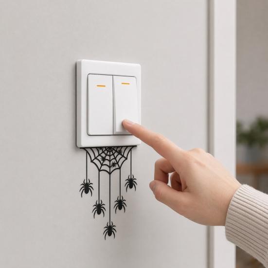 jijijing Halloween Spider Web Light Switch Sticker, Upside Down Decal, Removable Decals, PVC Waterproof Wall Art for Home Bedroom Living Room Entrance