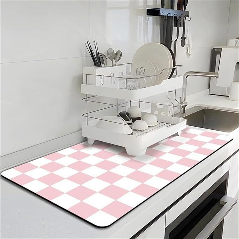 Checkered Super Absorbent Kitchen Tableware Impermeable Drainage Mat Non-slip Kitchen Carpet Coffee Dish Drainer Draining Mat