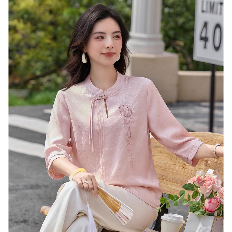 Elegant New Chinese Style Embroidered Chiffon Blouse XL