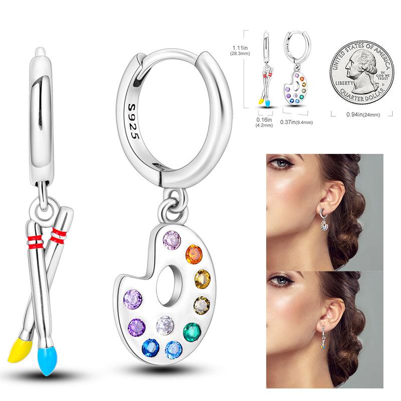 925 Silver Hoop Earrings  For Woman Pendientes Zircon Heart Shape Star Eardrop Original Earring Fashion Jewelry