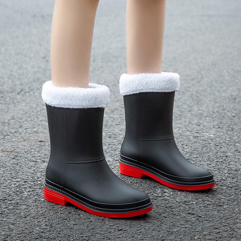 Women's Fashionable Non-Slip Waterproof Fleece-Lined Rain Boots - Perfect for Outdoors, Kitchen Work, and Car Washing