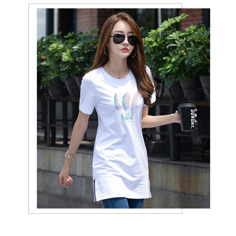 Tricou de vară pentru femei, imprimat, de lungime medie, casual, cu mâneci scurte