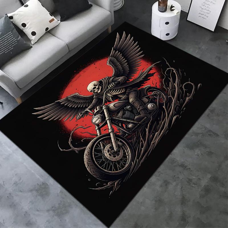 1PC Skull Dark Gothic Pattern Printed Carpet Rug for Living Room Bedroom Home Sofa Decoration,Non-slip Floor Mat Floor Mat