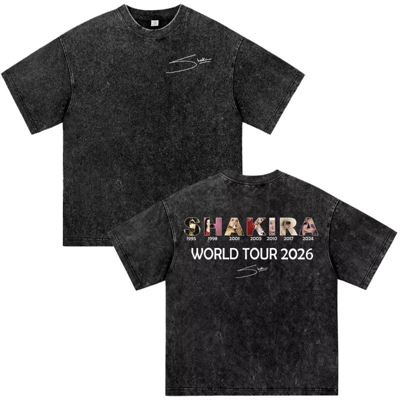Shakira Las Mujeres Ya No Lloran World Tour 2026 Vintage Washed T-shirts Men Women Clothing Casual Harajuku Short Sleeve T Shirt