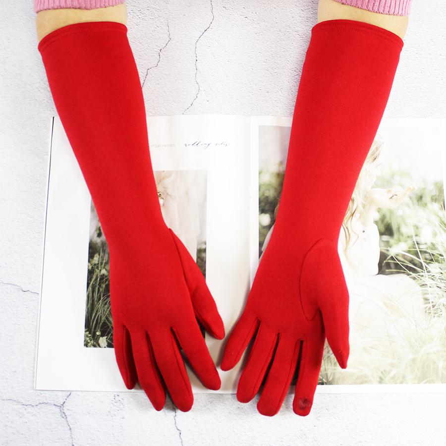 Guantes Largos de Algodón para Mujer Elásticos Otoño e Invierno Calidez 38cm Cortavientos y Resistentes al Sol Mangas de Punto