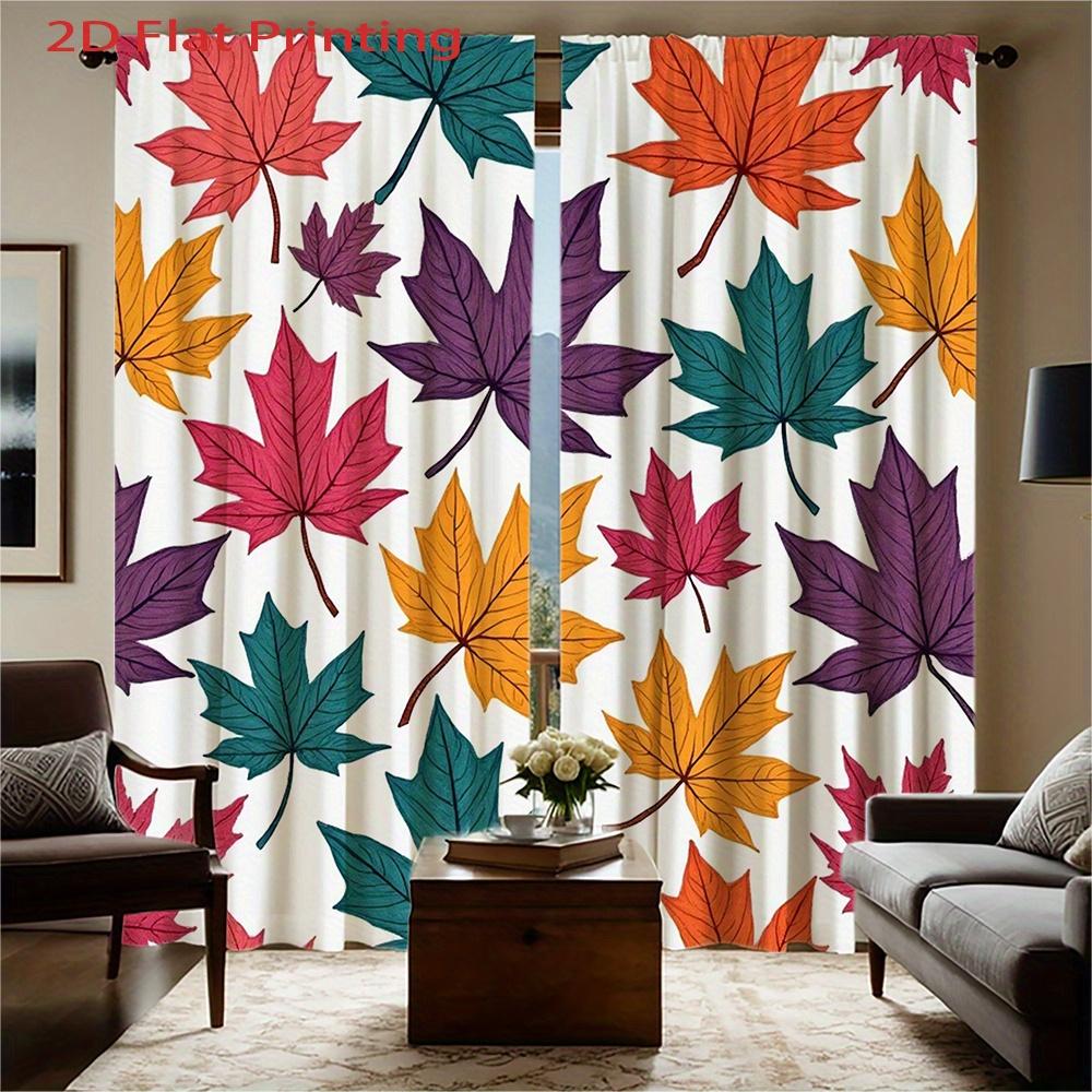2D Flat   2pcs Autumn Leaf Pattern Colorful Curtains for Bedroom Living Room Rod Pocket Flannel Fabric Home Decor Style Living Ro