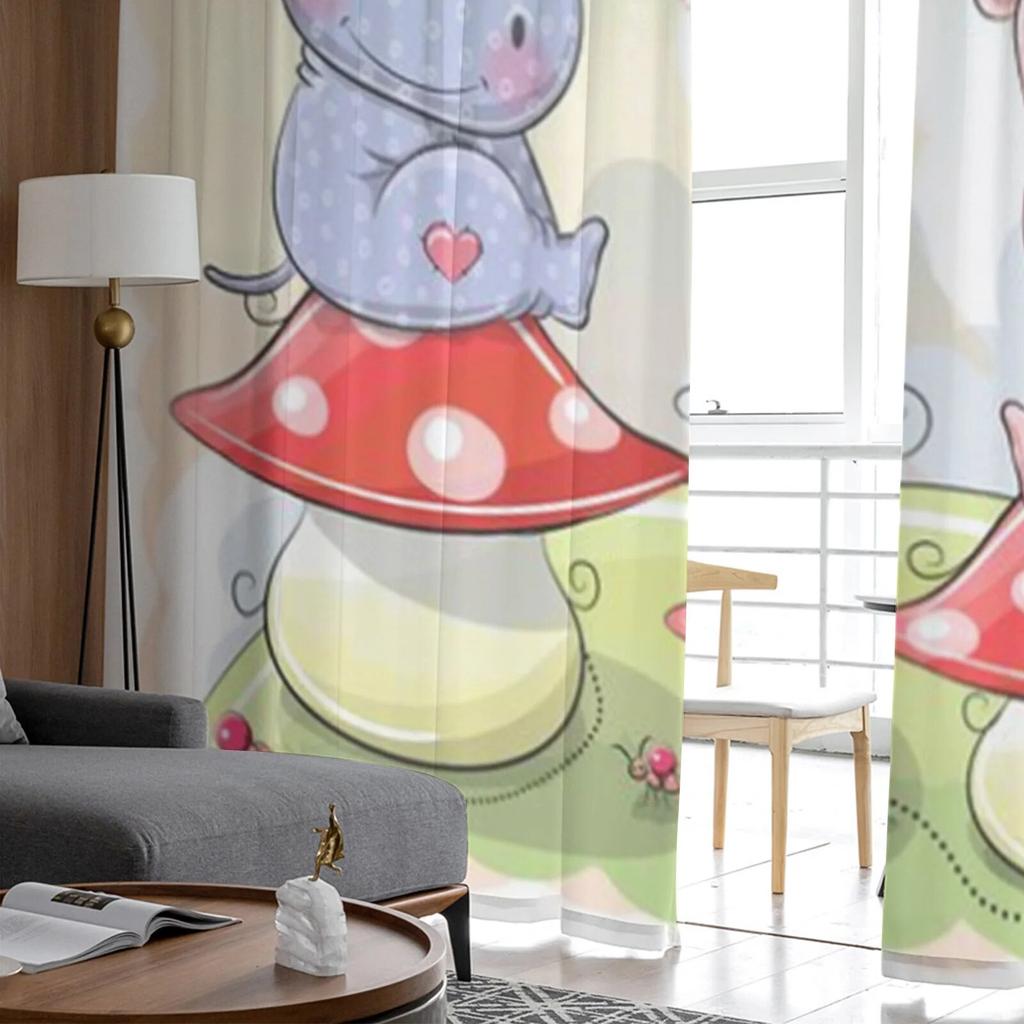 Cartoon Animal Hippo Mushroom Sheer Curtains for Living Room Child Bedroom Tulle Curtains Kitchen Window Treatments Panel Drapes